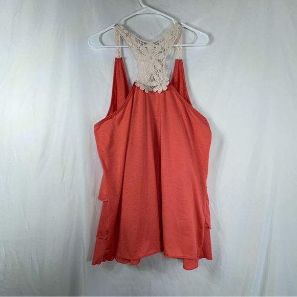 Ever Blue Lace Racer Back Ruffled Salmon Tank - Picture 4 of 8